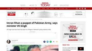 Imran Khan a puppet of Pakistan Army, says minister VK Singh - India ...