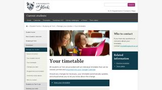 Your timetable - Student home, The University of York