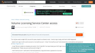 Volume Licensing Service Center access - MS Licensing - Spiceworks ...