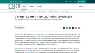 Voyager Learning Re-Launches VmathLive - PR Newswire