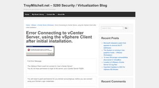 Error Connecting to vCenter Server, using the vSphere Client after ...