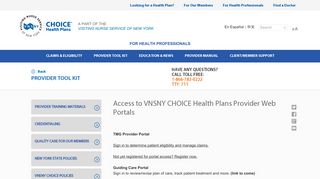 VNSNY CHOICE Health Plans | Access to Provider Portals