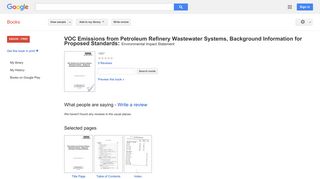 VOC Emissions from Petroleum Refinery Wastewater Systems, Background ...