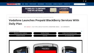 Vodafone Launches Prepaid BlackBerry Services With Daily Plan ...