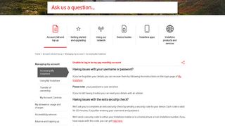 Unable to log in to my pay monthly account - Vodafone