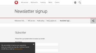 Newsletter signup - Vodafone