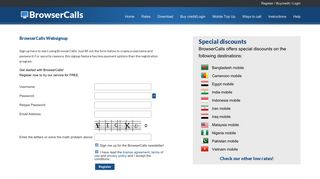 Register your BrowserCalls voip account