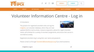 Volunteer Information Centre - Log in | BVSPCA