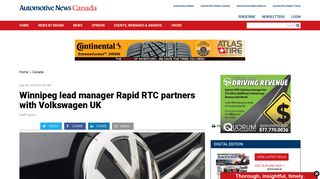 Winnipeg lead manager Rapid RTC partners with Volkswagen UK