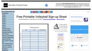 Free Printable Volleyball Sign-up Sheet | Student Handouts