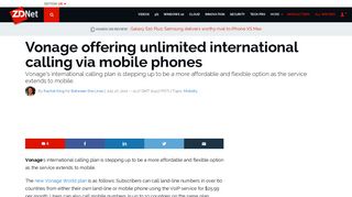 Vonage offering unlimited international calling via mobile phones ...