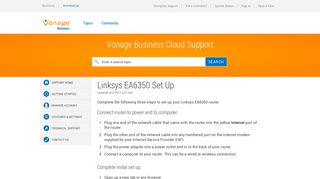 Vonage Business Cloud | Answer | Linksys EA6350 Set Up