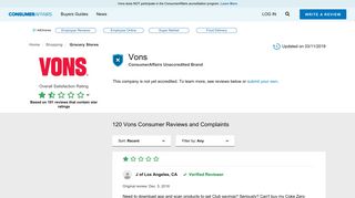 Top 120 Reviews and Complaints about Vons - ConsumerAffairs.com