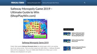 Safeway Monopoly Game 2019 (ShopPlayWin.com) - Frugal Finds