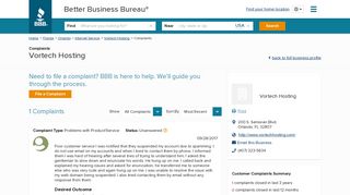 Vortech Hosting | Complaints | Better Business Bureau® Profile