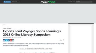 Experts Lead Voyager Sopris Learning's 2018 Online Literacy ...