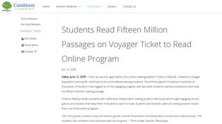 Students Read Fifteen Million Passages on Voyager Ticket to Read ...
