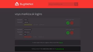 voyo.markiza.sk passwords - BugMeNot