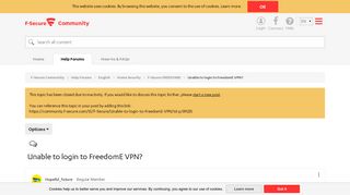Solved: Unable to login to FreedomE VPN? - F-Secure Community - 89235