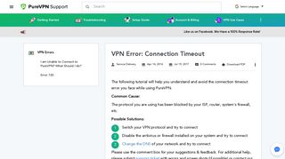 VPN Error: Connection Timeout - PureVPN Support
