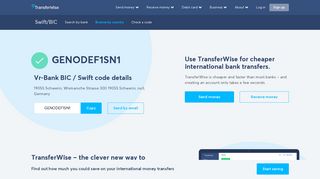 GENODEF1SN1 BIC / SWIFT Code - Vr-Bank Germany - TransferWise