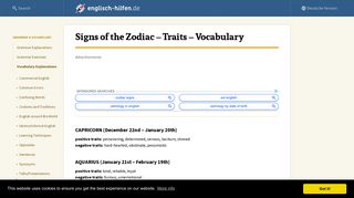 Signs of the Zodiac - Traits - Vocabulary - Learning English