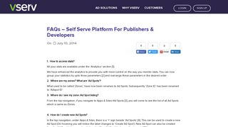 FAQs - Self Serve Platform For Publishers & Developers - Vserv
