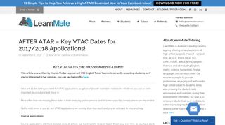AFTER ATAR - Key VTAC Dates for 2017/2018 Applications ...