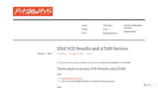 2018 VCE Results and ATAR Service – Pathways