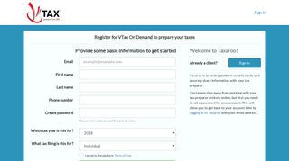 VTax On Demand Tax Prep Registration - Taxaroo