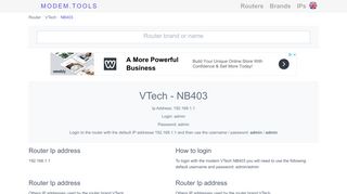 VTech NB403 Default Router Login and Password - Modem.Tools
