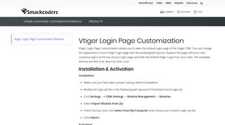 Vtiger Login Page Customization Module - Smackcoders