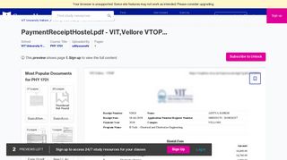 PaymentReceiptHostel.pdf - VIT,Vellore VTOP https/vtopbeta.vit.ac.in ...