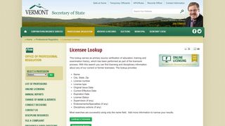 Licensee Lookup - Vermont Secretary of State