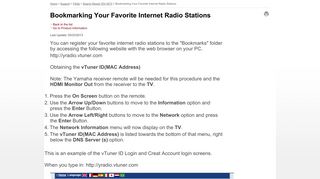 Bookmarking Your Favorite Internet Radio Stations - RX-V673 - RX-V ...
