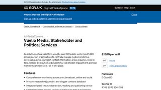 Vuelio Media, Stakeholder and Political Services - Digital Marketplace