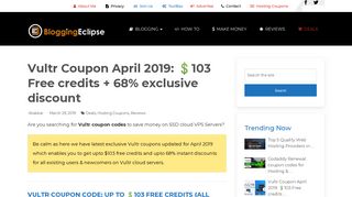 Vultr Coupon February 2019: $103 Free credits + 68% exclusive ...
