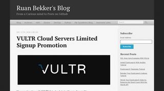 VULTR Cloud Servers Limited Signup Promotion - Ruan Bekker's Blog