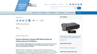 Verismo Networks Targets OEM Market With the VuNow Internet TV ...