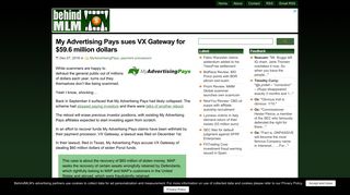 My Advertising Pays sues VX Gateway for $59.6 million dollars
