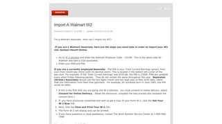 Import A Walmart W2 - Find Answers - Service