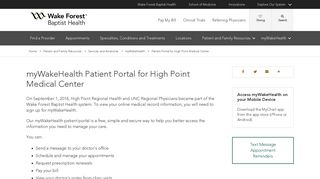 myWakeHealth Patient Portal for High Point Medical Center | Wake ...