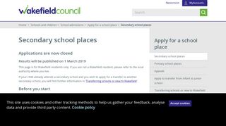 Secondary school places - Wakefield Council
