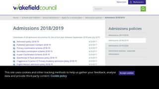Admissions 2018/2019 - Wakefield Council