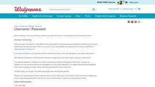 Username/Password | Account | Website | Contact Us | Walgreens