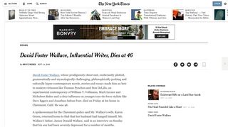 David Foster Wallace, Influential Writer, Dies at 46 - The New York Times
