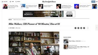 Mike Wallace, CBS Pioneer of '60 Minutes,' Dead at 93 - The New ...