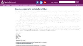 School admissions for looked after children - Walsall Council