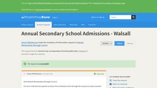 Annual Secondary School Admissions - Walsall - a Freedom of ...