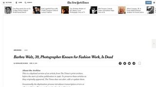 Barbra Walz, 39, Photographer Known for Fashion Work, Is Dead ...